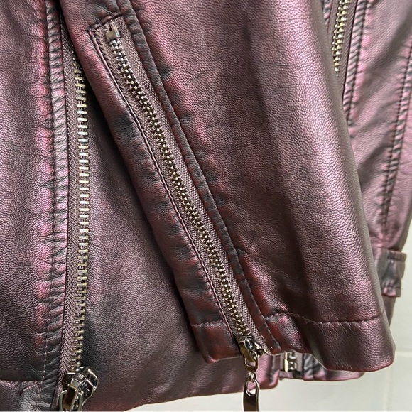 The Fillmore Faux Leather Dual Zipper Moto Jacket SMALL Iridescent‎ Purple Biker - Picture 7 of 13